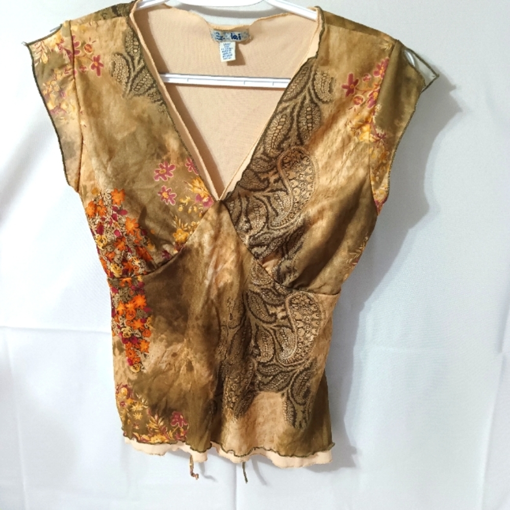 Lei Women's / Junior size L top shirt sleeve tie back double layer pull over